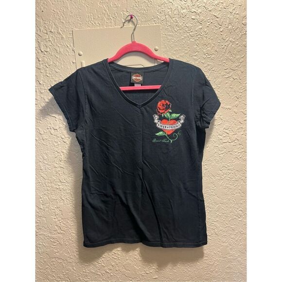 Harley Davidson Grand Turk Black V-Neck T-Shirt Woman’s XL - Picture 1 of 11